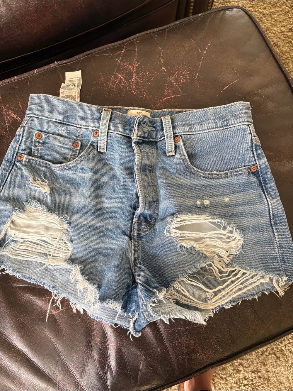 501 Levi's Light Blue Ripped Denim Cutoff Shorts